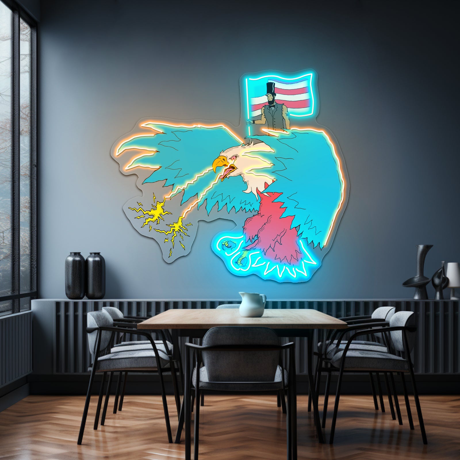 Abraham Lincoln Riding Eagle With Lasers Neon Signs For Aesthetic Neon Signs Artwork