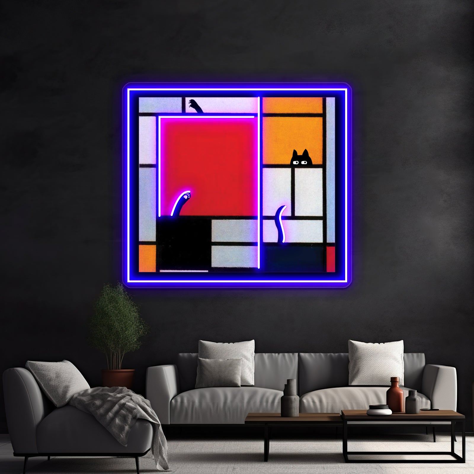 Abstract Art Plus Cat Wall Artwork Neon Signs | Shineneon