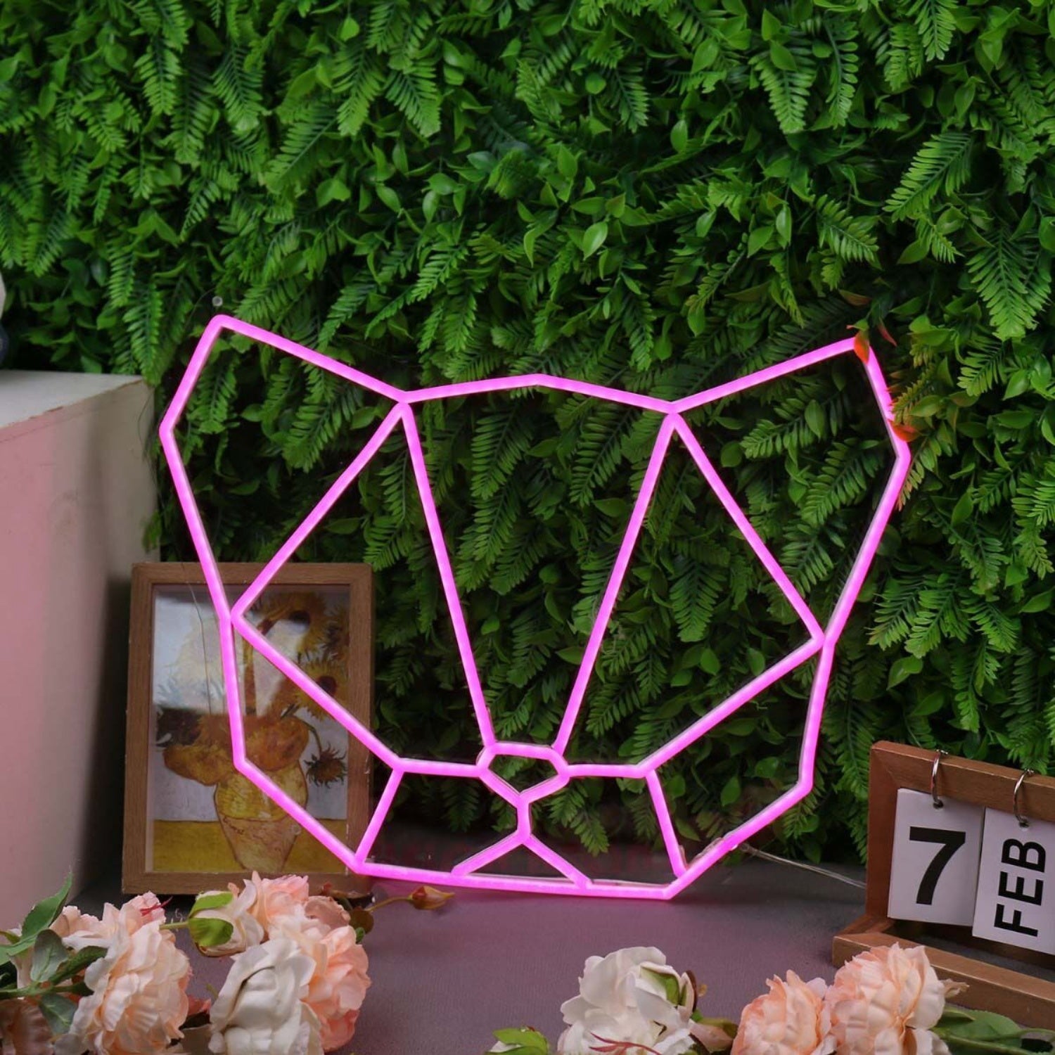 Abstract Cat Head Pink Led Neon Sign - Shineneon