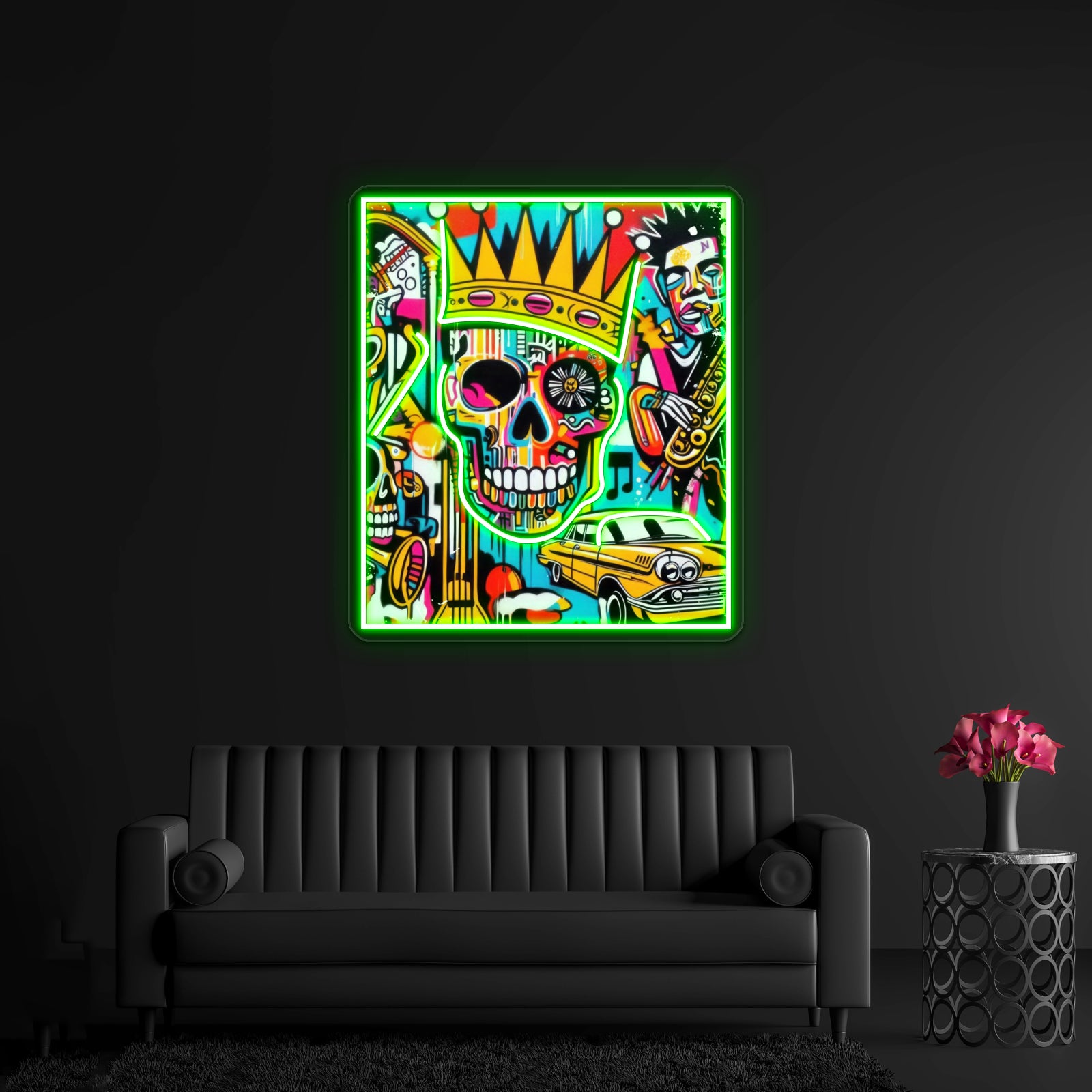 Abstract Dark Art Portrait Skull Crown Expressionism Wall Artwork Neon Signs | Shineneon