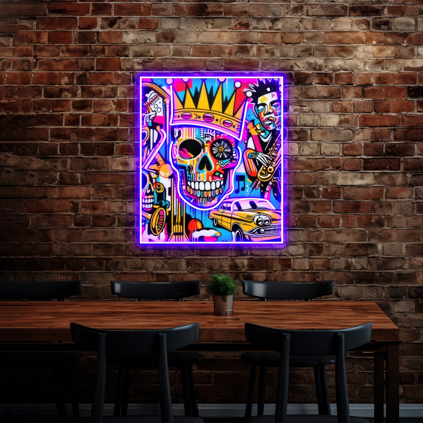 Abstract Dark Art Portrait Skull Crown Expressionism Wall Artwork Neon Signs | Shineneon