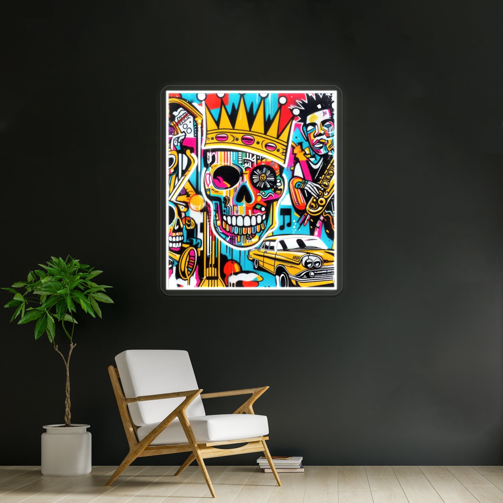 Abstract Dark Art Portrait Skull Crown Expressionism Wall Artwork Neon Signs | Shineneon