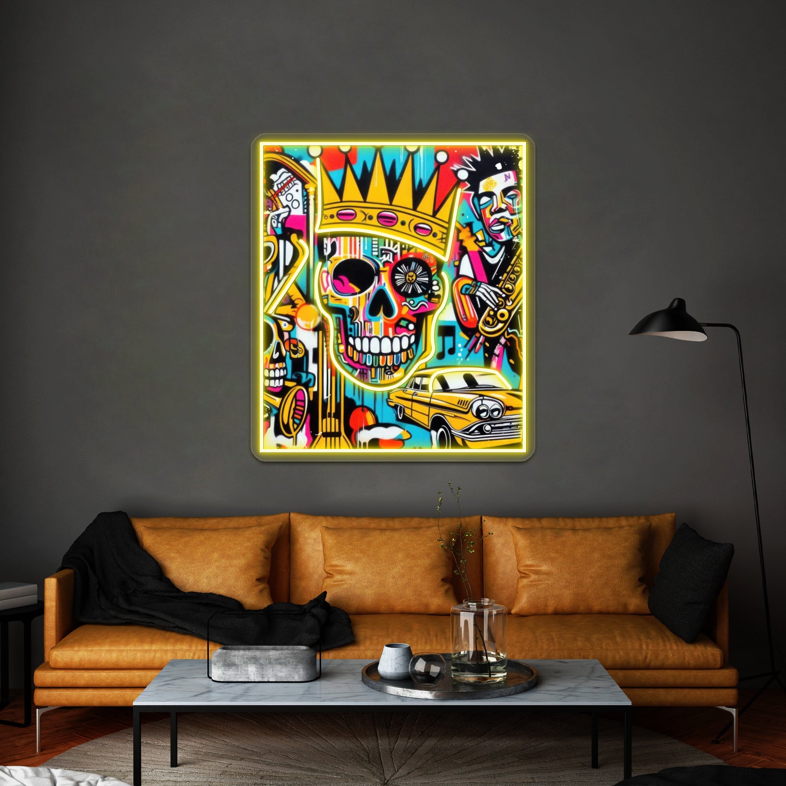 Abstract Dark Art Portrait Skull Crown Expressionism Wall Artwork Neon Signs | Shineneon