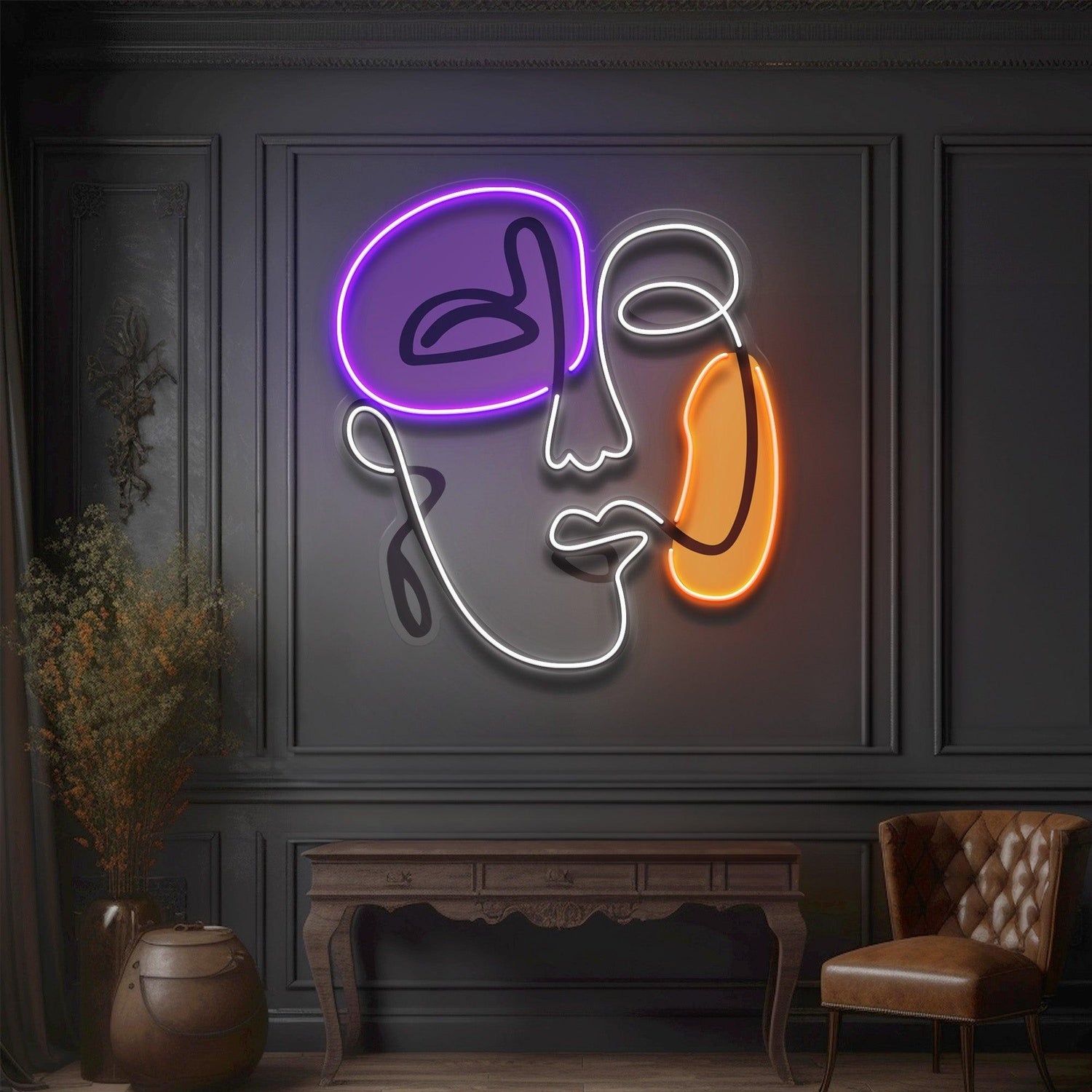 Abstract Face Purple-White-Orange Uv Printed Led Neon Sign For Retro Indoor Wall Decor | Shineneon
