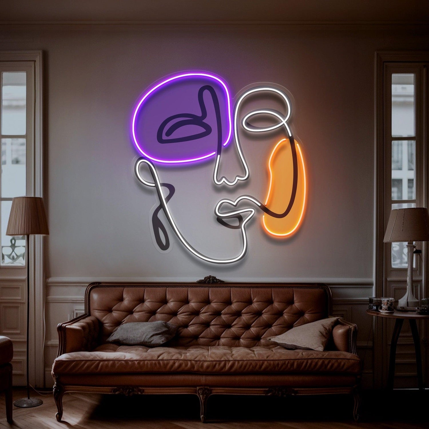 Abstract Face Purple-White-Orange Uv Printed Led Neon Sign For Retro Indoor Wall Decor | Shineneon