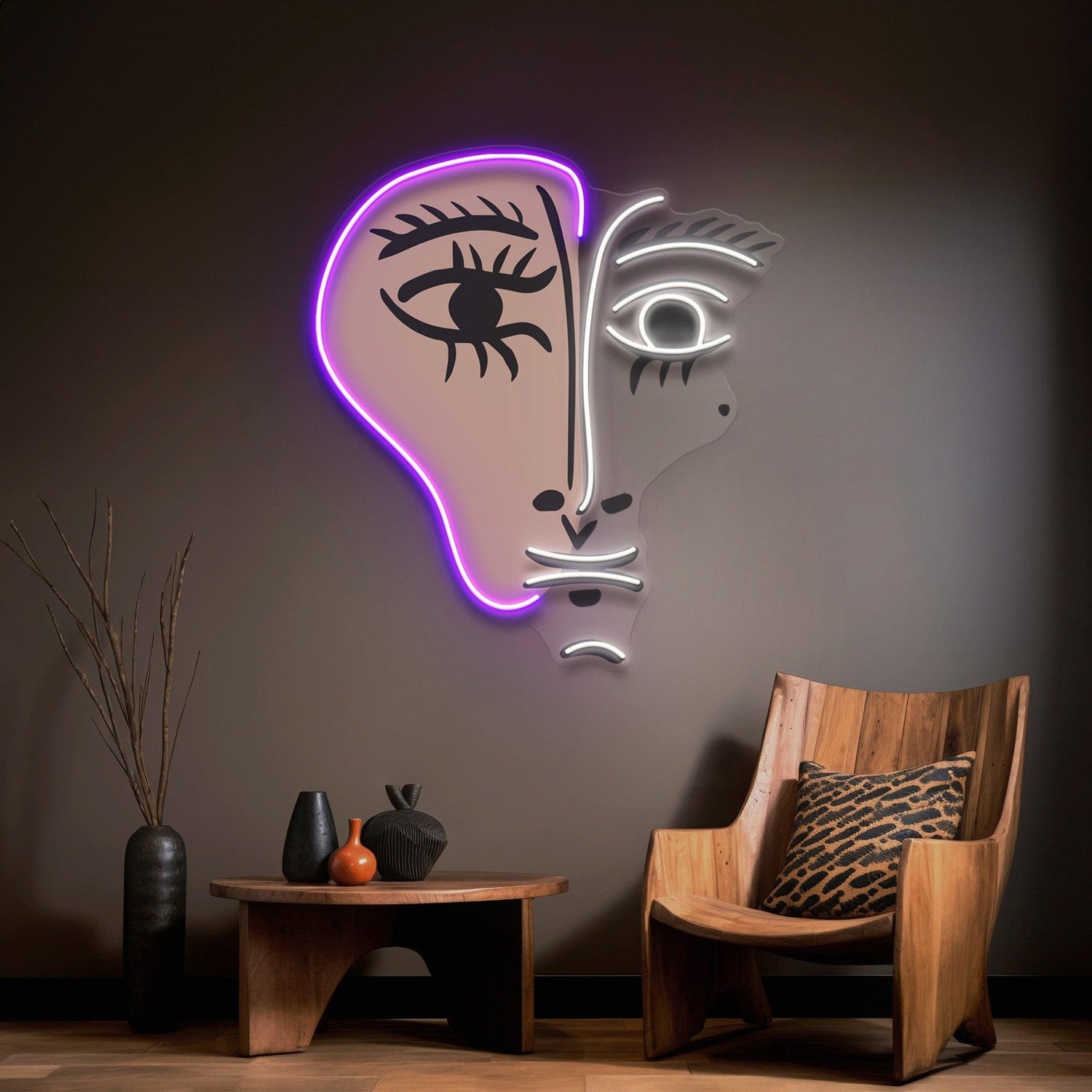 Abstract Face Purple-White Uv Printed Led Neon Sign For Art Studio Wall Decor | Shineneon