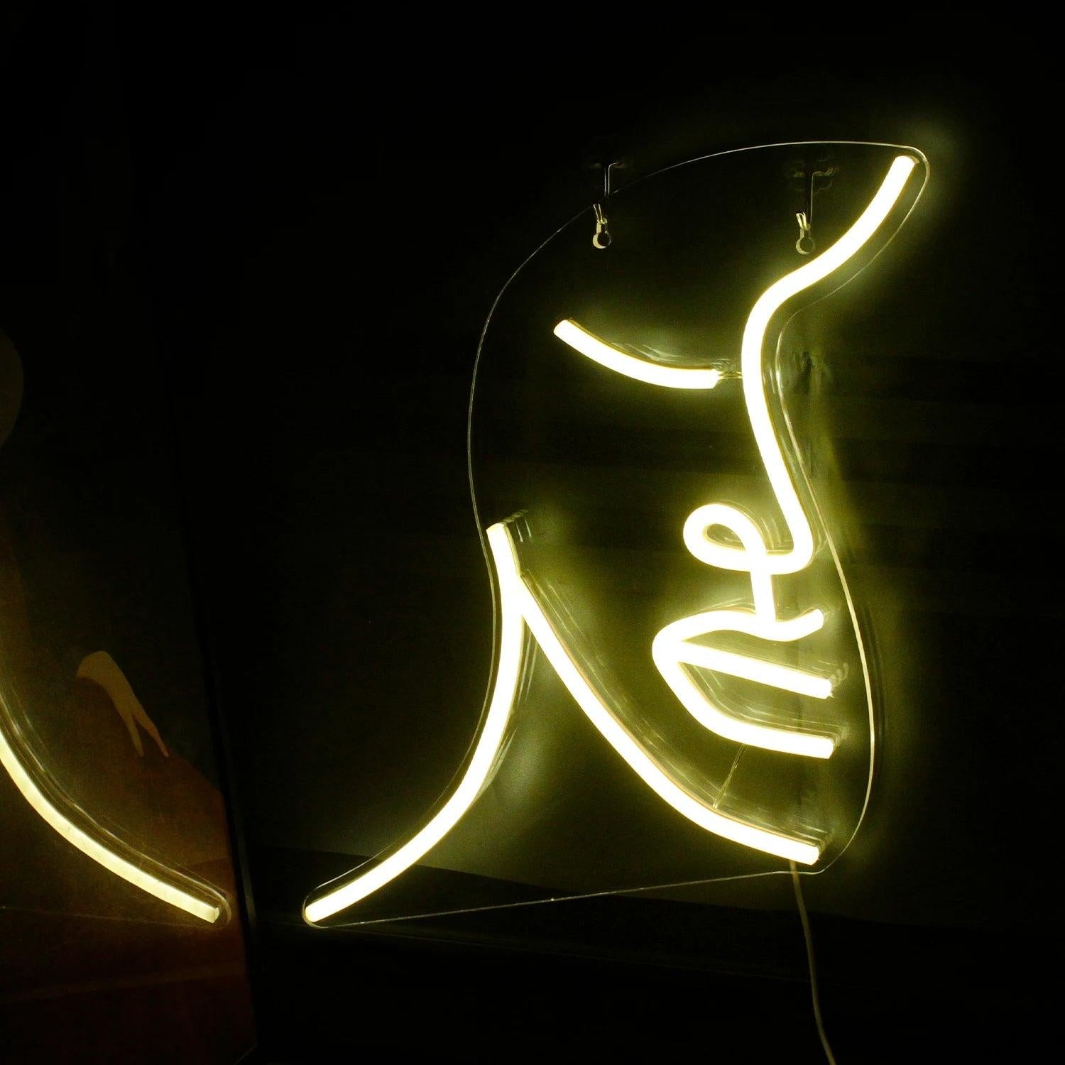 Abstract Face Warm Yellow Led Neon Sign Modern Home Art Decor | Shineneon