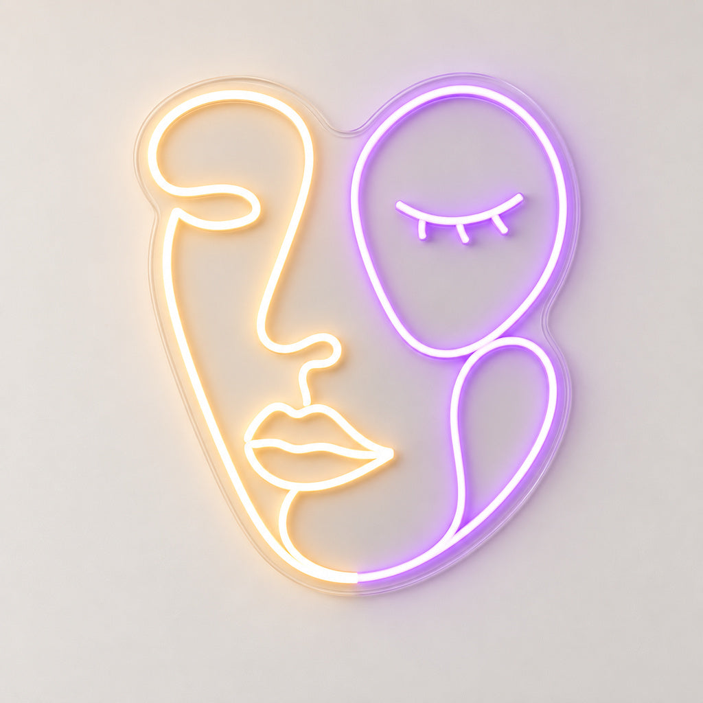 Abstract Faces Two Tone LED Neon Sign plain background