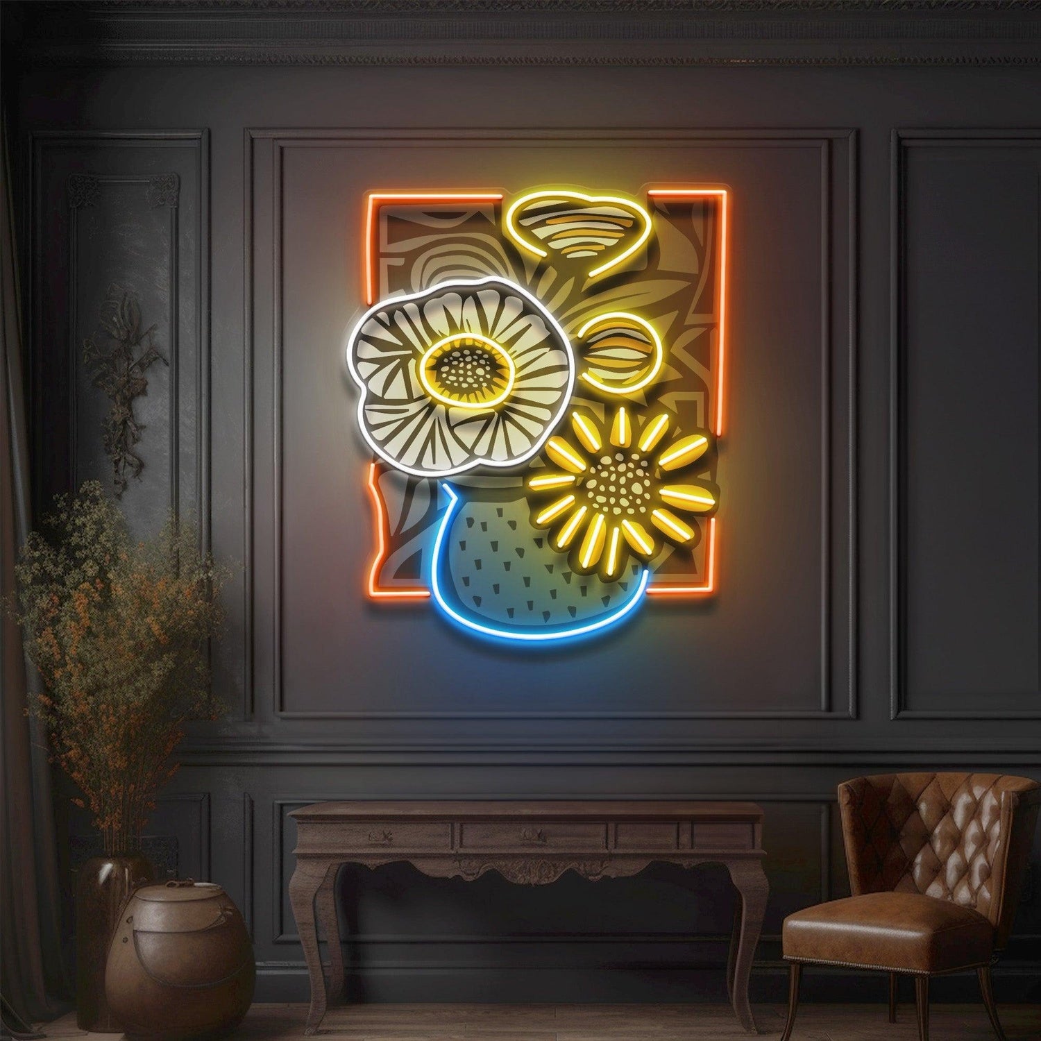 Abstract Flower Vase Uv Printed Led Neon Sign For Gallery And Home Decor | Shineneon