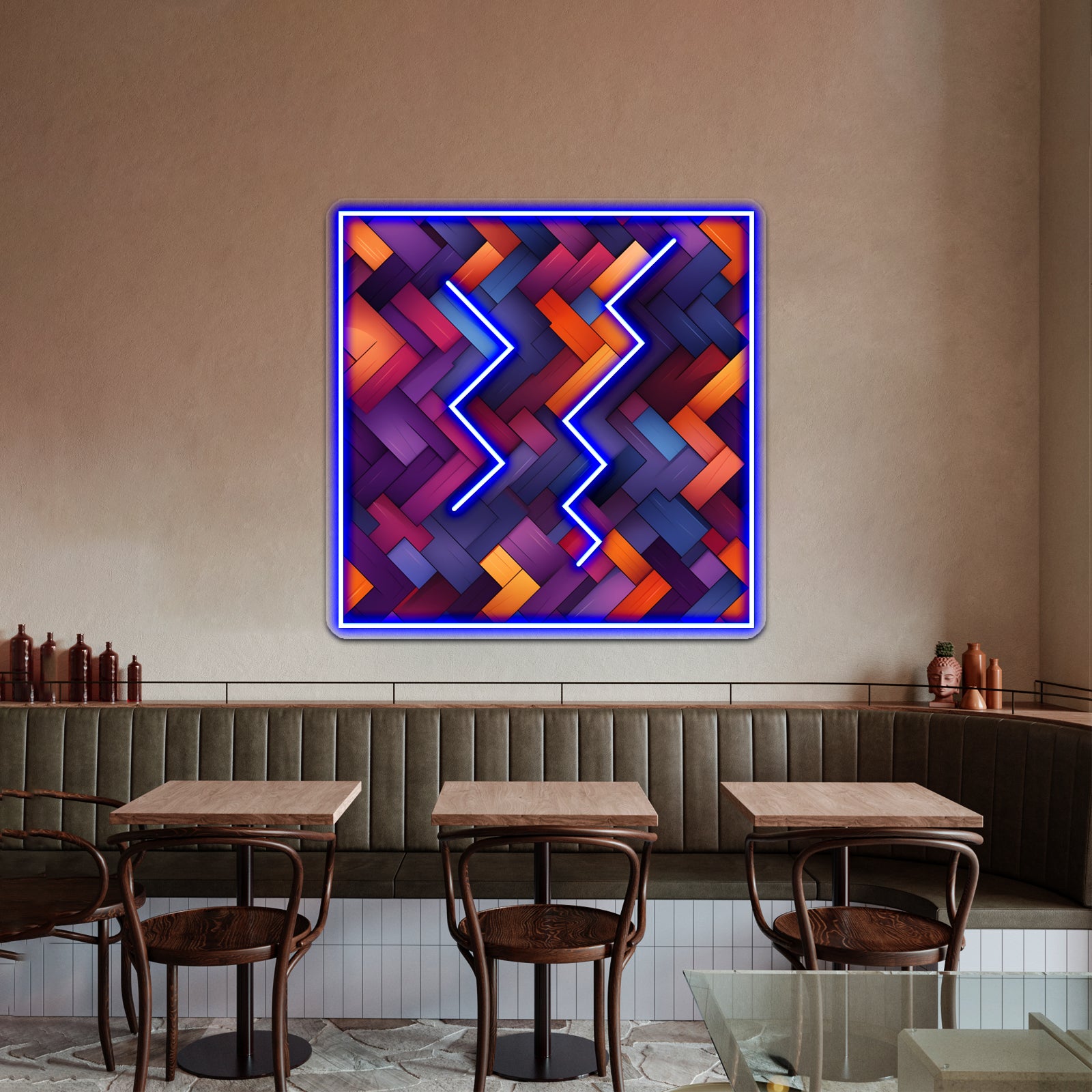 Abstract Geometric Patterns Dark Purple Light Orange Wall Artwork Neon Signs | Shineneon