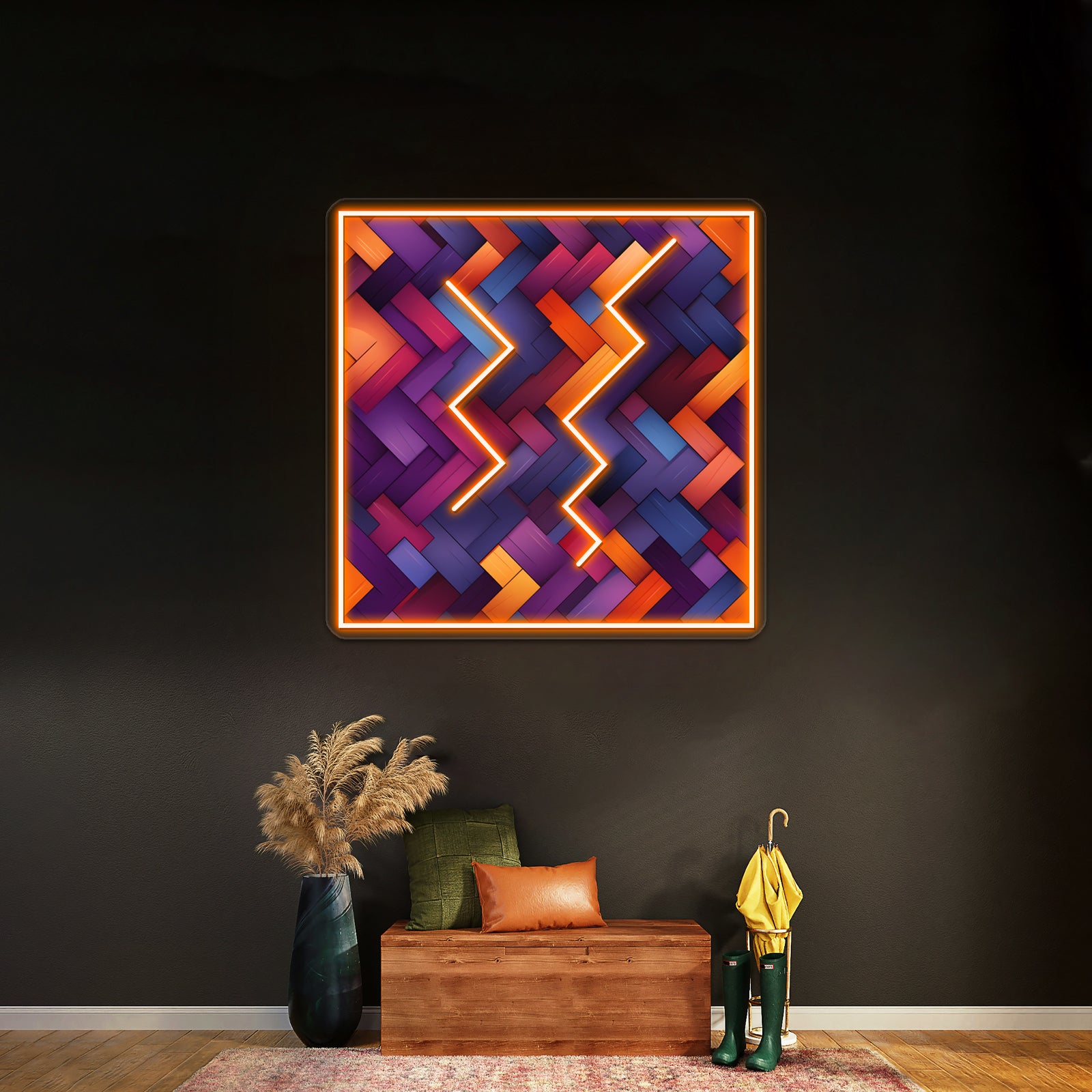Abstract Geometric Patterns Dark Purple Light Orange Wall Artwork Neon Signs | Shineneon
