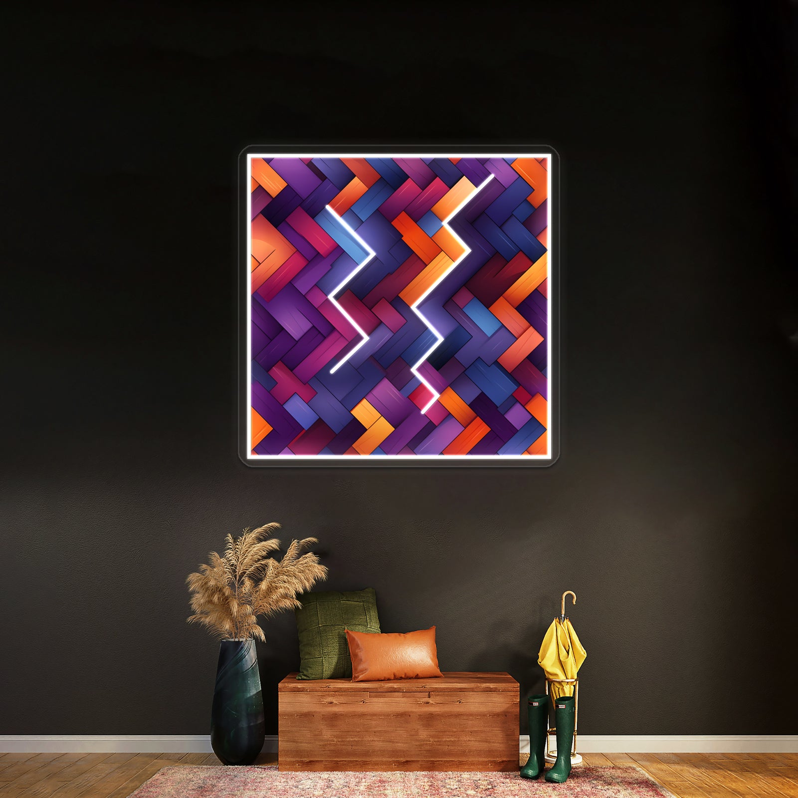 Abstract Geometric Patterns Dark Purple Light Orange Wall Artwork Neon Signs | Shineneon