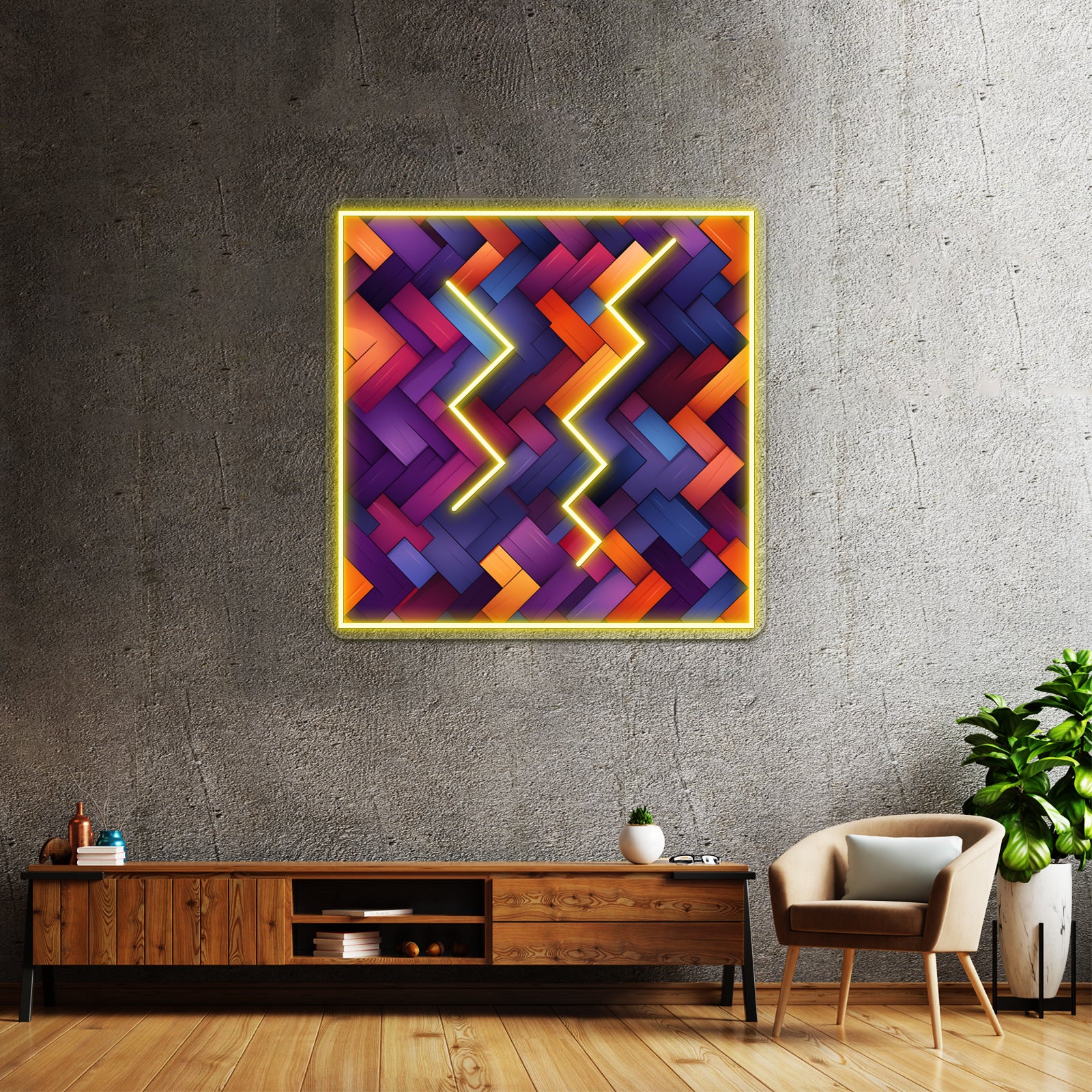 Abstract Geometric Patterns Dark Purple Light Orange Wall Artwork Neon Signs | Shineneon