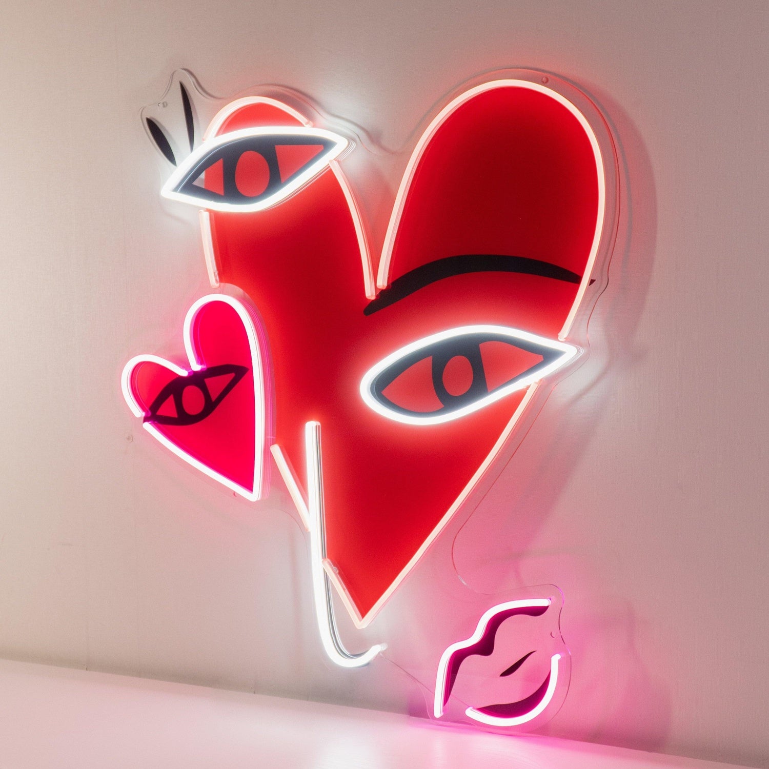 Abstract Hearts Facial Art Uv Printed Led Neon Sign For Indoor Decor | Shineneon