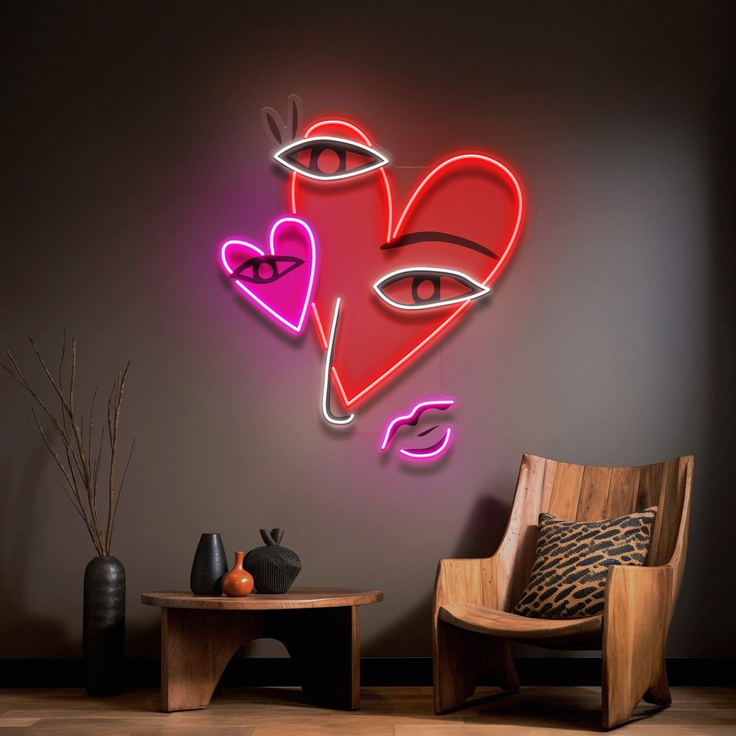 Abstract Hearts Facial Art Uv Printed Led Neon Sign For Indoor Decor | Shineneon