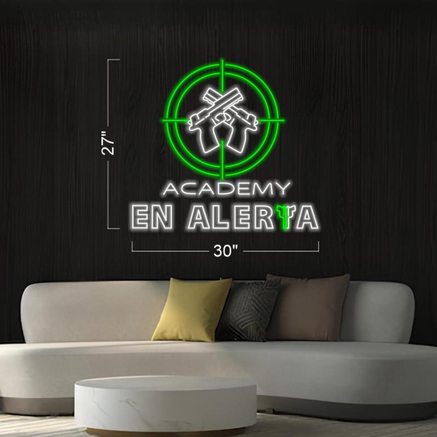 Academy En Alerta Crossed Guns Green White Led Neon Sign For Military Decor | Shineneon