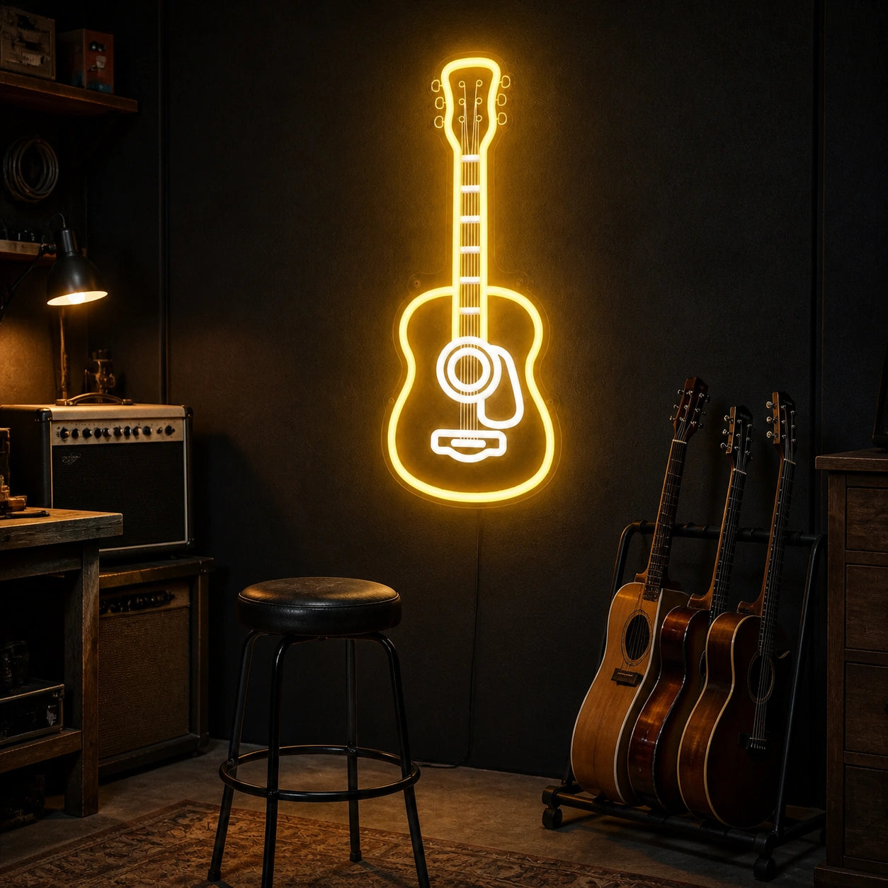 Acoustic Guitar Garage Neon Sign Vintage LED Neon Sign real lifestyle scene