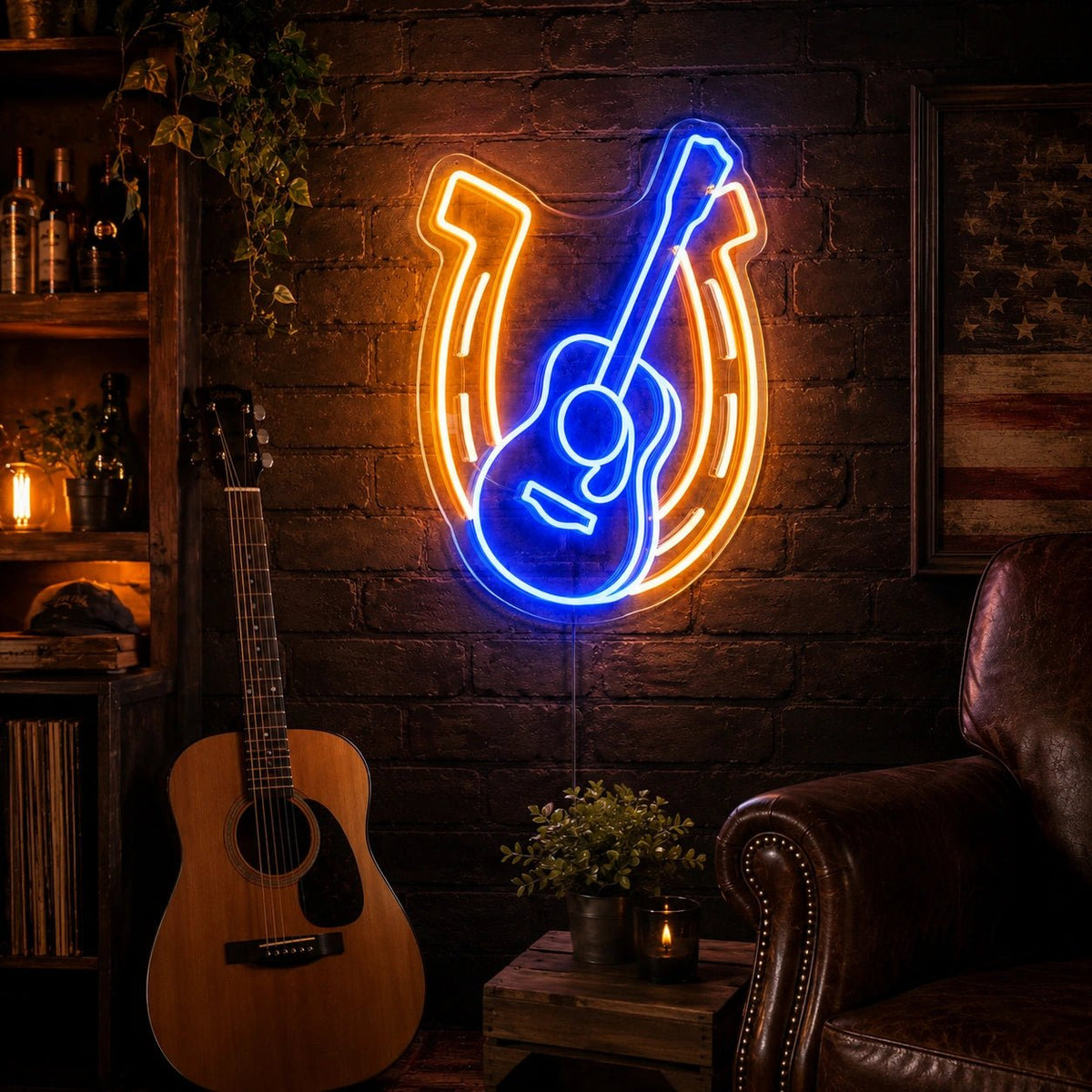 Acoustic Guitar Horseshoe LED Neon Sign - Shineneon