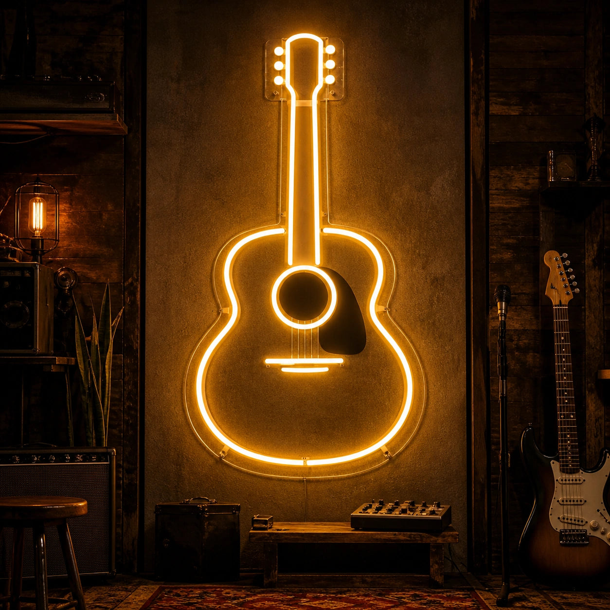 Acoustic Guitar Outline Vintage LED Neon Sign high-converting product image