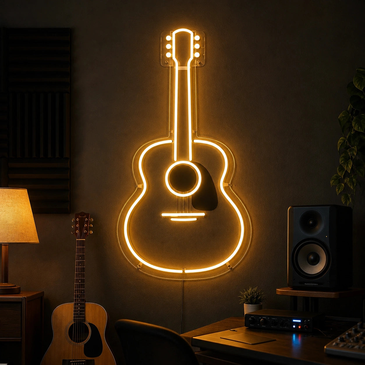 Acoustic Guitar Outline Vintage LED Neon Sign real lifestyle scene