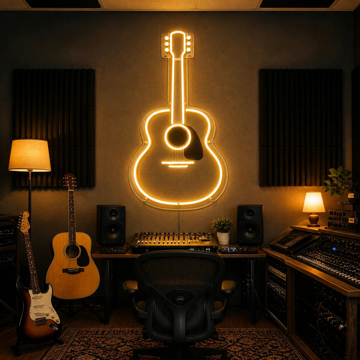 Acoustic Guitar Outline Vintage LED Neon Sign size image