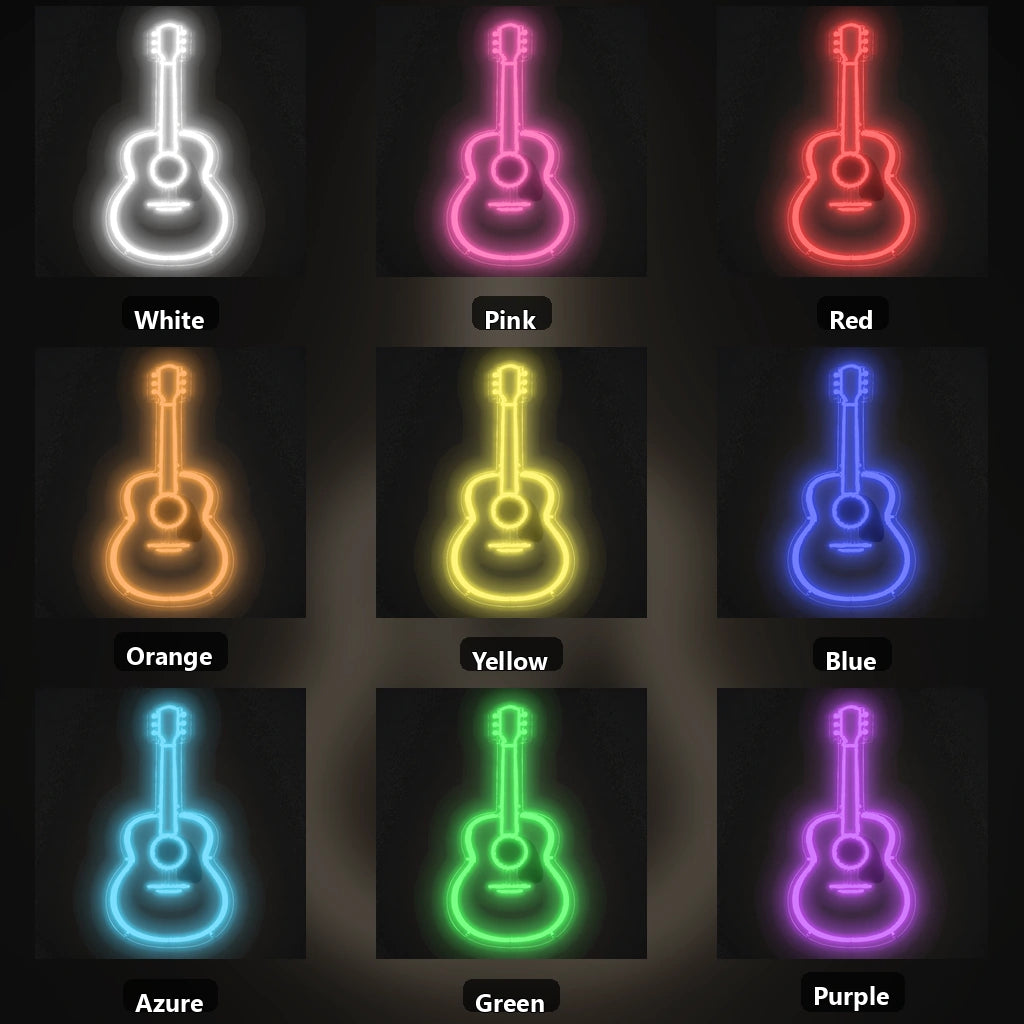 Acoustic Guitar Outline Vintage LED Neon Sign color grid