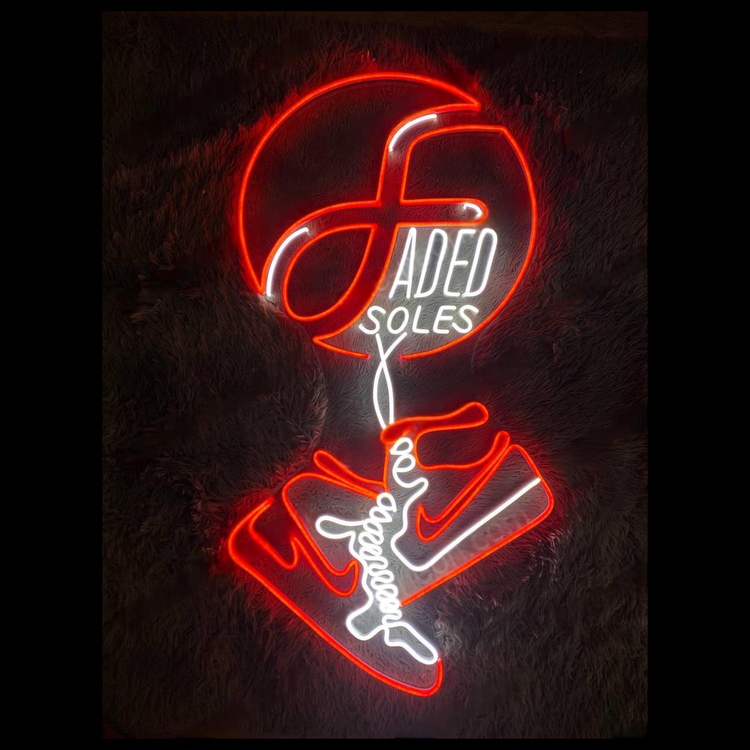 Aded Soles Red-White Sneaker Logo Led Neon Sign For Trendy Store Decor | Shineneon