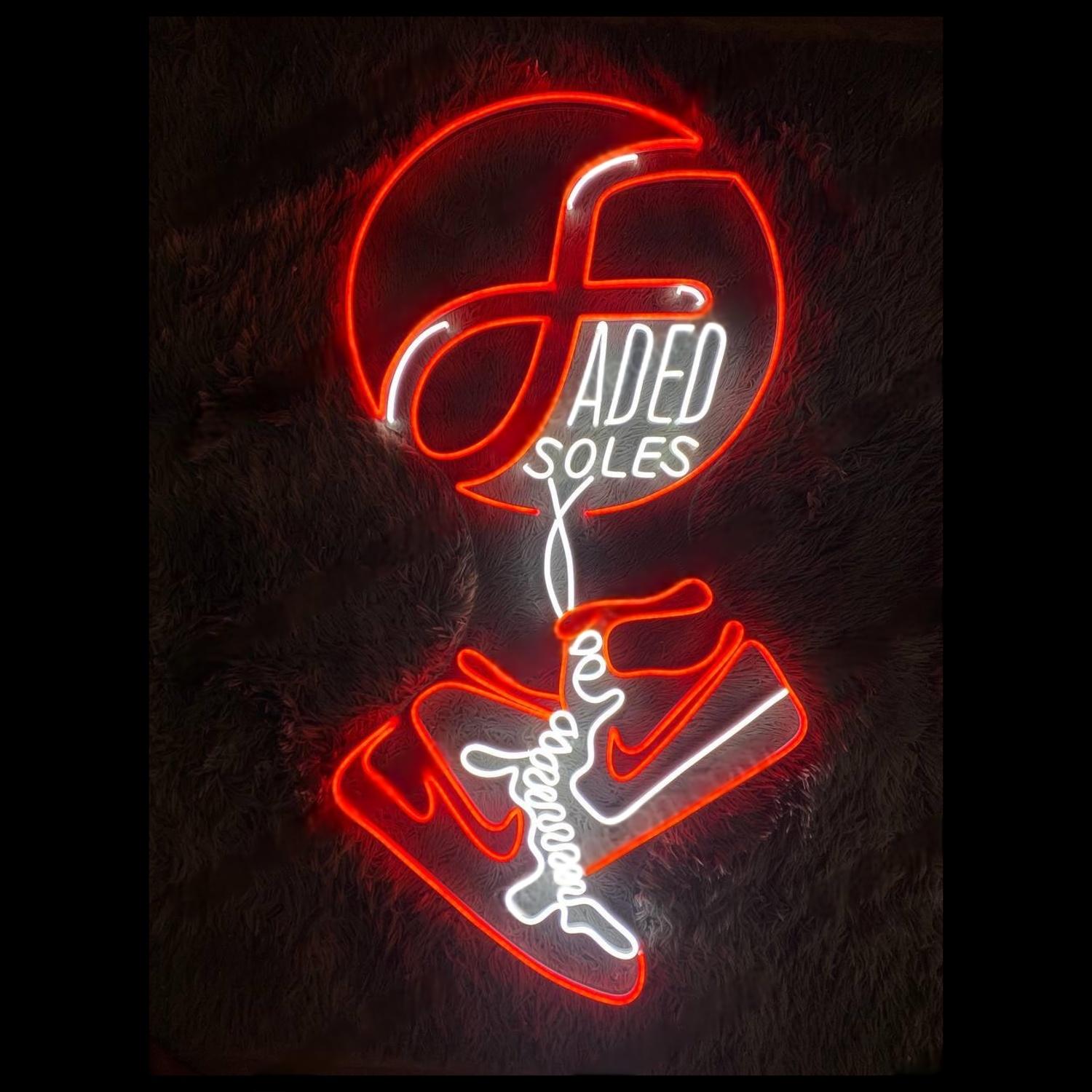 Aded Soles Red-White Sneaker Logo Led Neon Sign For Trendy Store Decor | Shineneon
