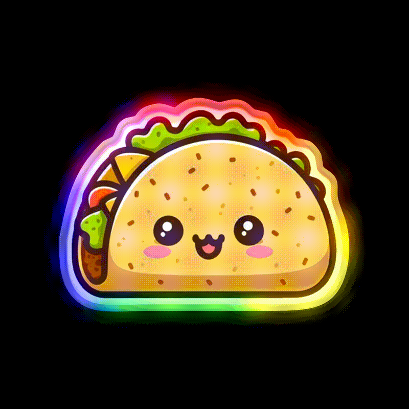Adorable Kawaii Baby Taco Cute Taco Led Neon Sign Wall Light Rgb Color - LED neon sign close-up detail
