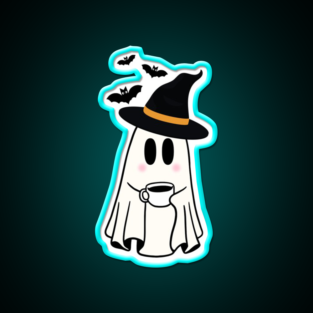 Adorable Witchy Ghost Cafe Led Neon Sign Espresso Bar Art Rgb Color