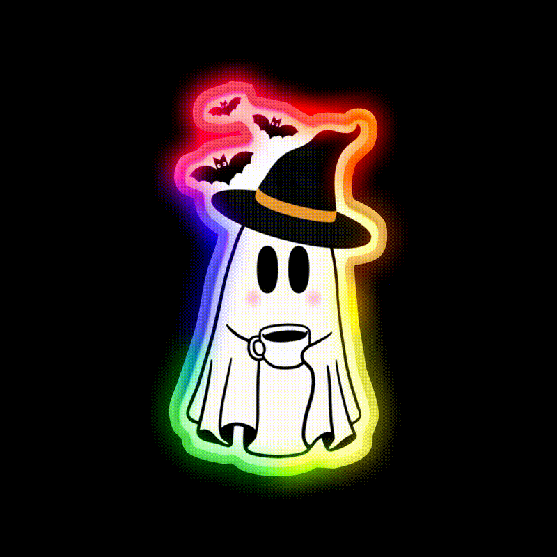 Adorable Witchy Ghost Cafe Led Neon Sign Espresso Bar Art Rgb Color
