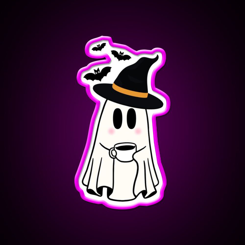 Adorable Witchy Ghost Cafe Led Neon Sign Espresso Bar Art Rgb Color