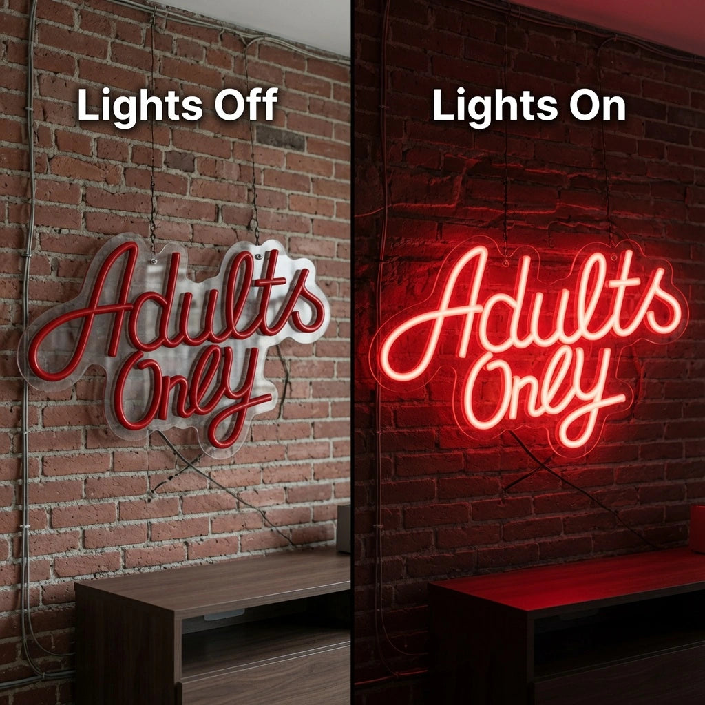 Adults Only Business LED Neon Sign - 06 Day Night Comparison