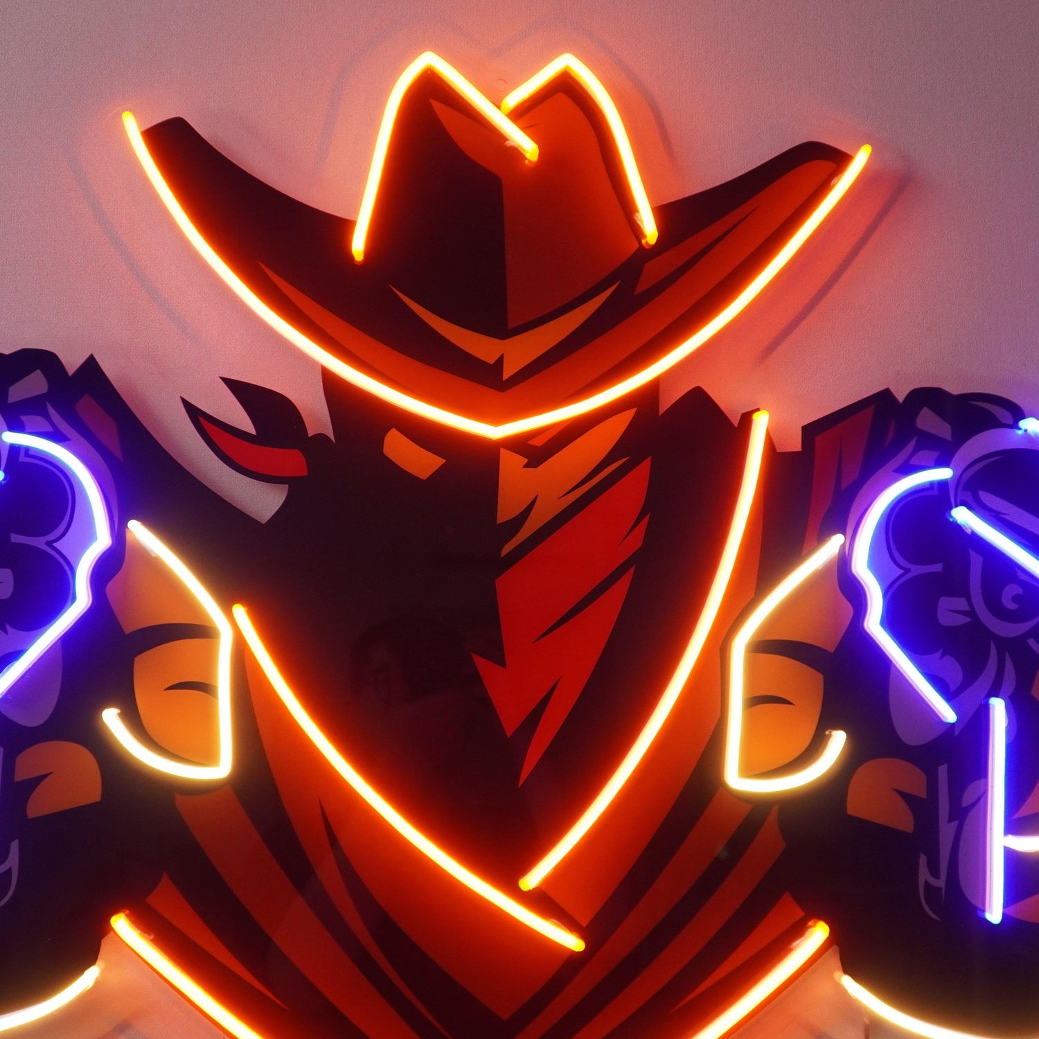Aiming Guns Cowboy Orange-Blue Uv Printed Led Neon Sign For Western Room Decor | Shineneon
