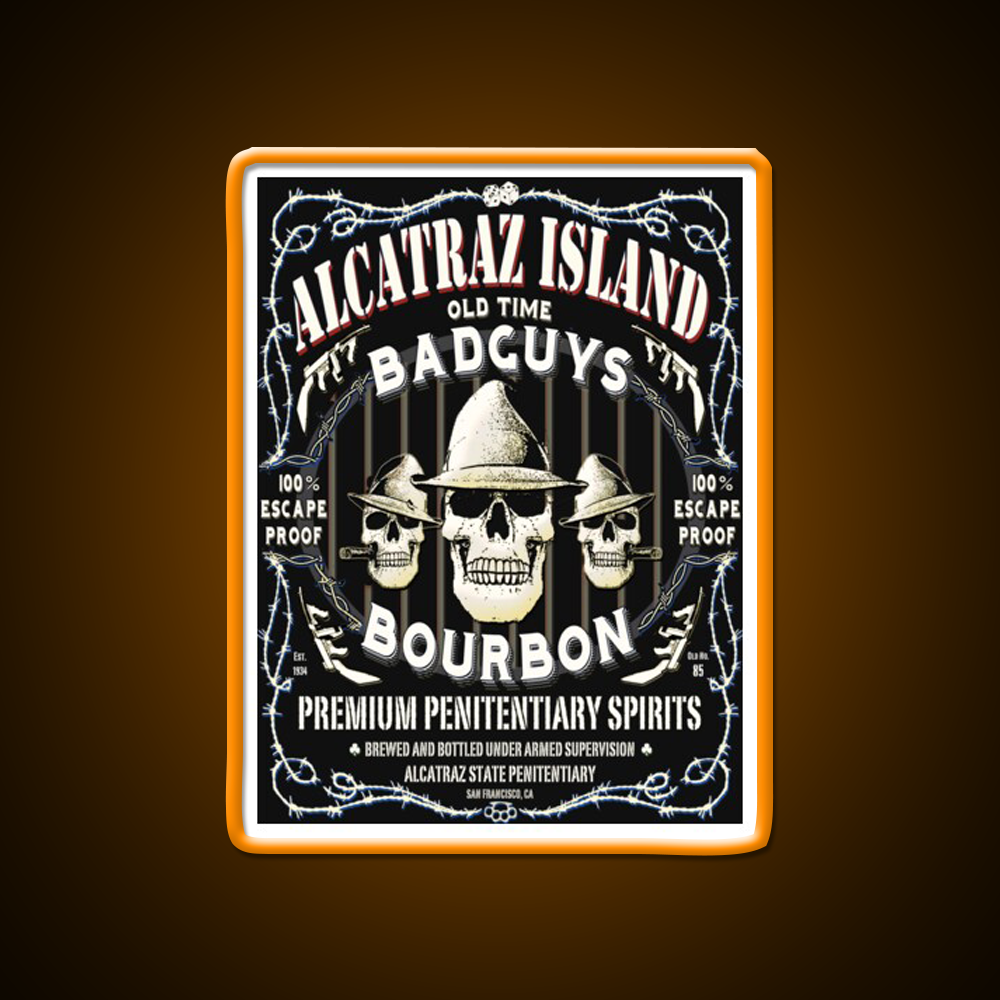 Alcatraz Island Badguys Bourbon Whiskey Drink Bar Led Neon Sign Rgb Color