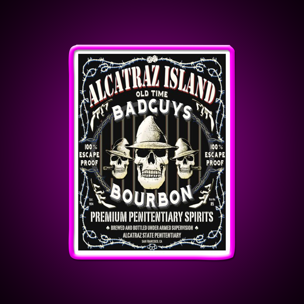 Alcatraz Island Badguys Bourbon Whiskey Drink Bar Led Neon Sign Rgb Color