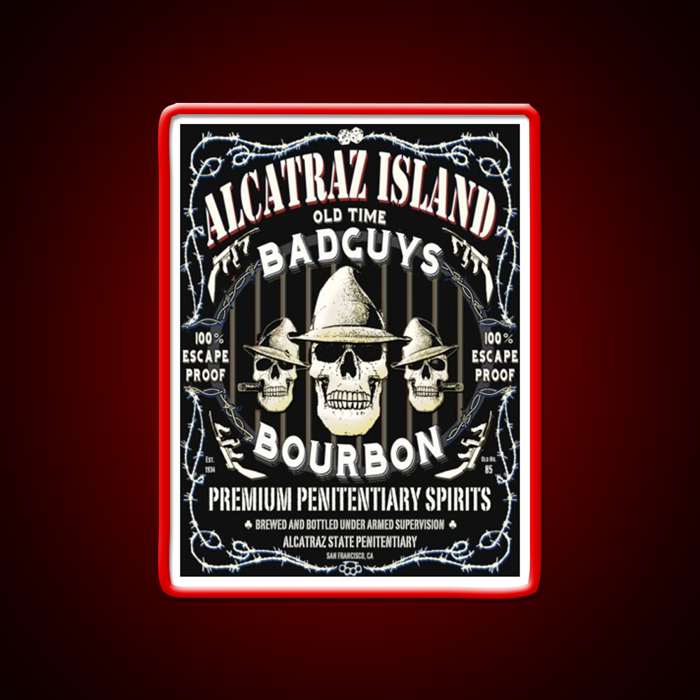 Alcatraz Island Badguys Bourbon Whiskey Drink Bar Led Neon Sign Rgb Color