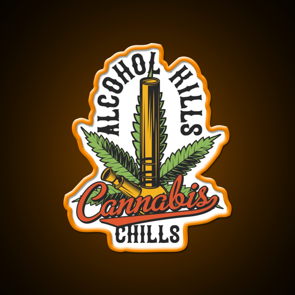 Alcohol Kills Chills Hemp Inspired Green Leaf Led Neon Sign Rgb Color - LED neon sign view 6