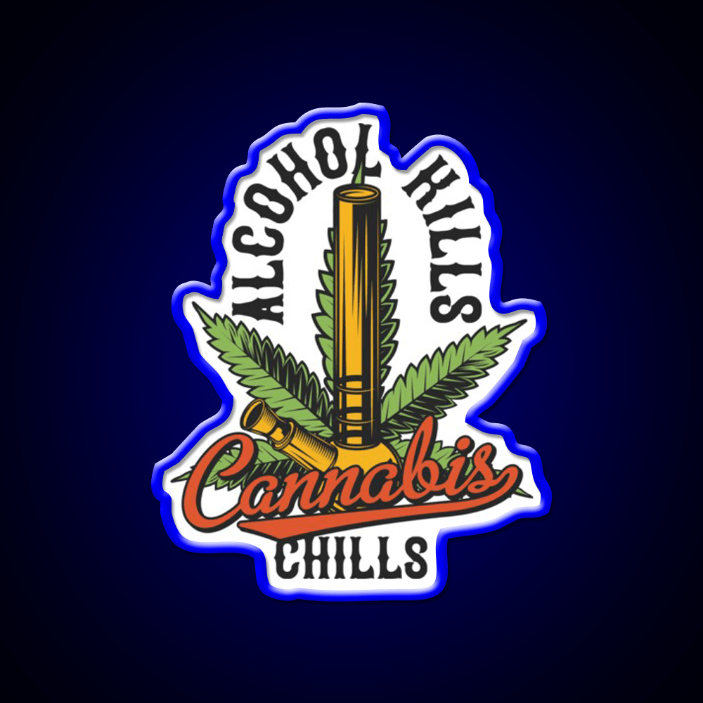 Alcohol Kills Chills Hemp Inspired Green Leaf Led Neon Sign Rgb Color - Shineneon