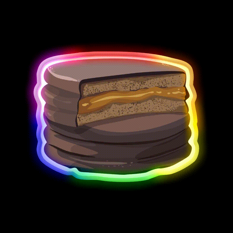 Alfajor Dulce De Leche Caramel Cookies Snack Food Led Neon Sign Rgb Color - LED neon sign close-up detail