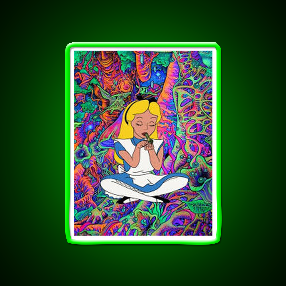 Alice In Wonderland Psychedelic Hemp Inspired Green Leaf Led Neon Sign Rgb Color - LED neon sign view 8