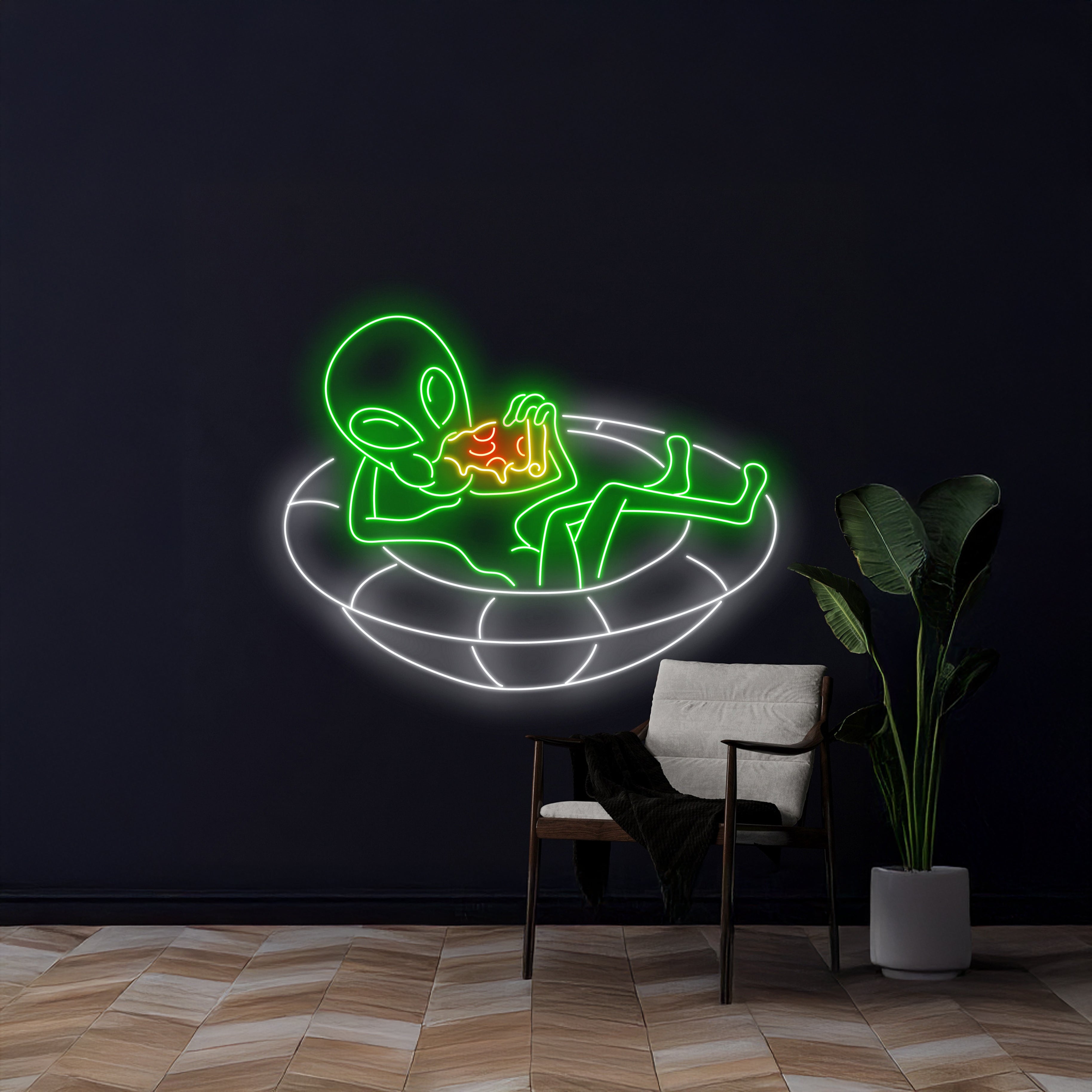 Alien Eating Pizza Neon Light Pizza Room Wall Led Decor | Shineneon
