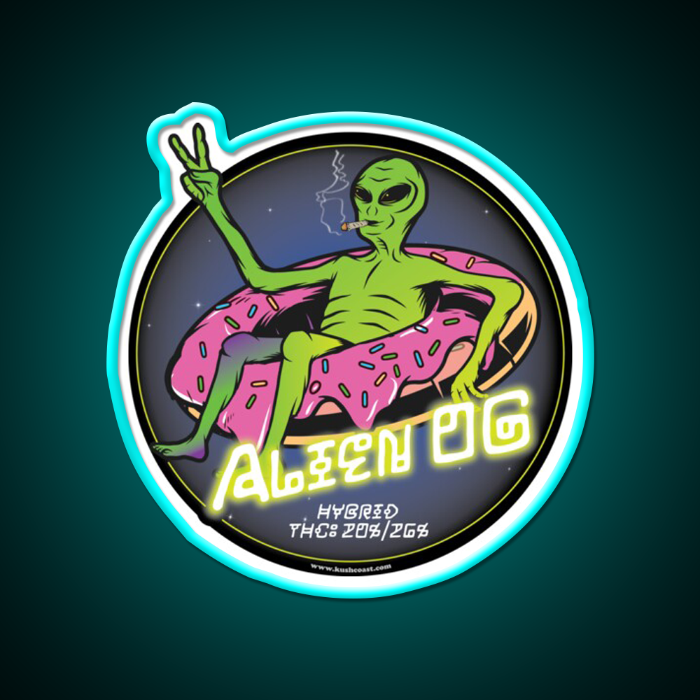 Alien Og Strain Art Hemp Inspired Green Leaf Led Neon Sign Rgb Color - Size and dimension reference