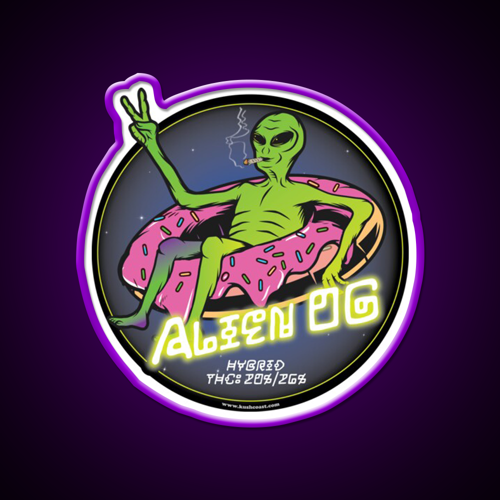 Alien Og Strain Art Hemp Inspired Green Leaf Led Neon Sign Rgb Color