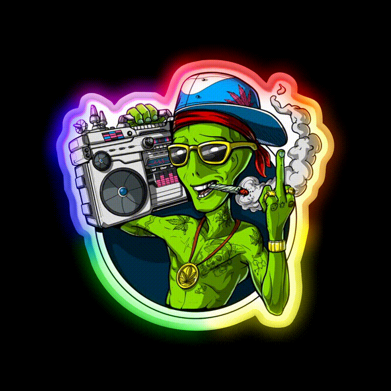 Alien Stoner Middle Finger Hemp Inspired Green Leaf Led Neon Sign Rgb Color - LED neon sign close-up detail