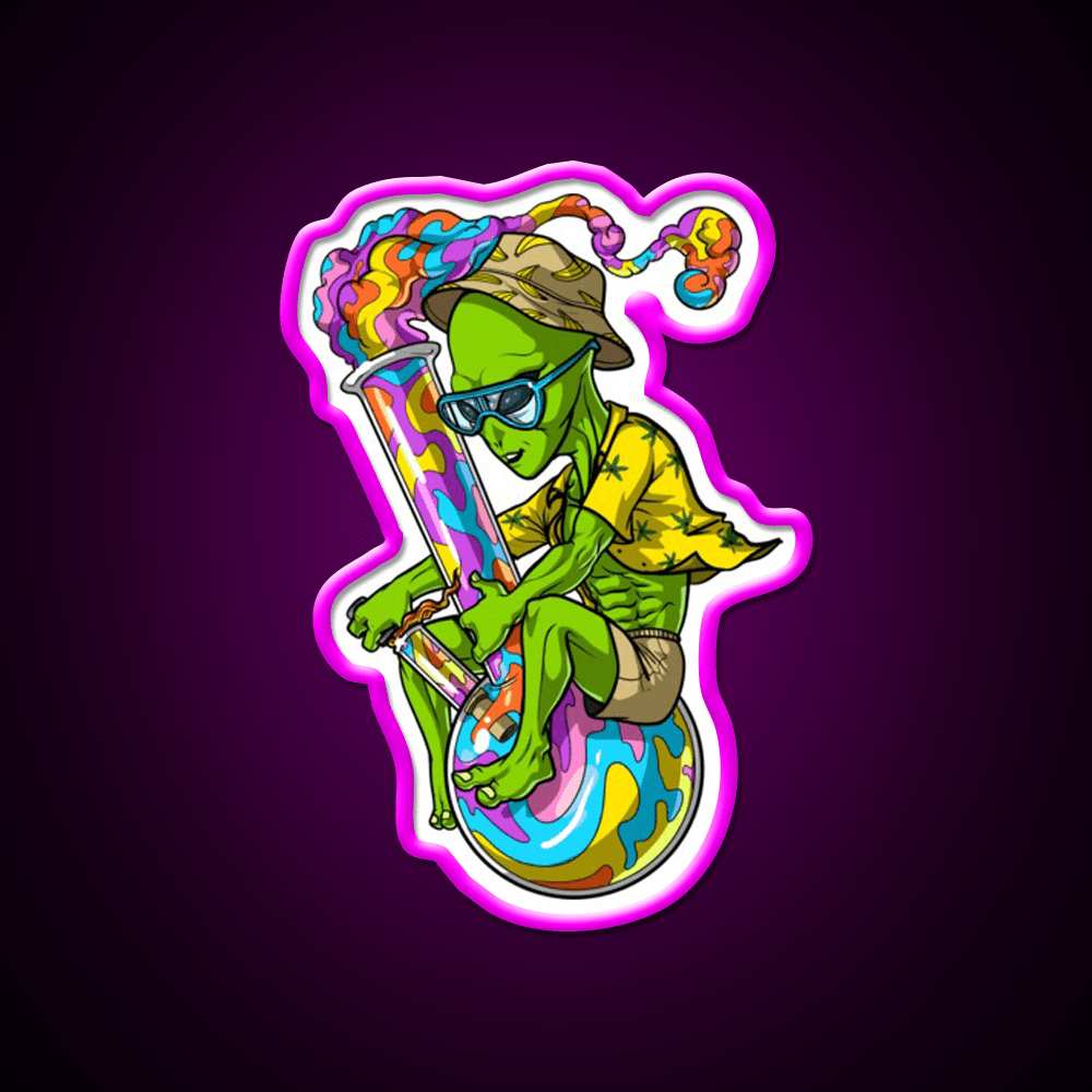 Alien Stoner Weed Bong Trip Hemp Inspired Green Leaf Led Neon Sign Rgb Color - Shineneon