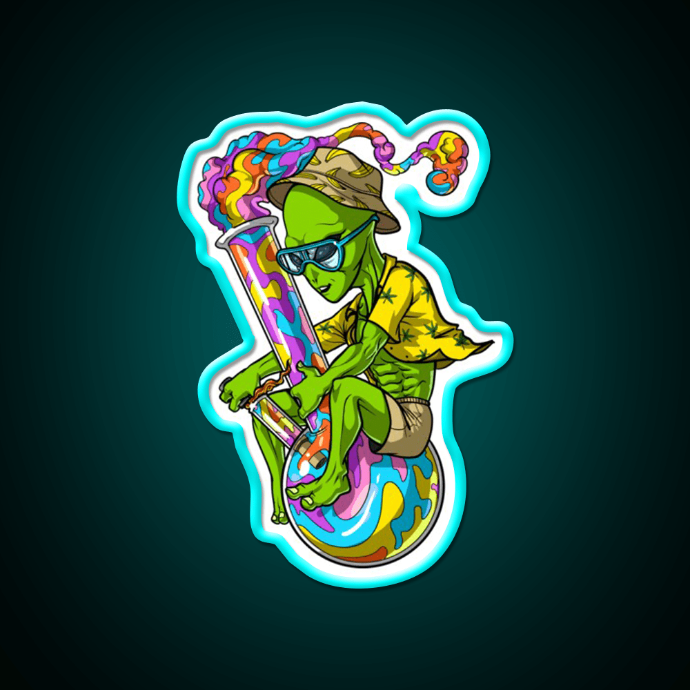Alien Stoner Weed Bong Trip Hemp Inspired Green Leaf Led Neon Sign Rgb Color - Shineneon