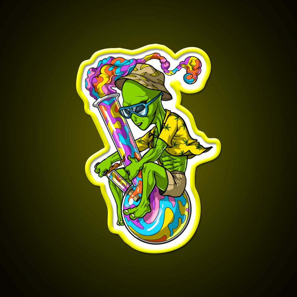 Alien Stoner Weed Bong Trip Hemp Inspired Green Leaf Led Neon Sign Rgb Color - Shineneon