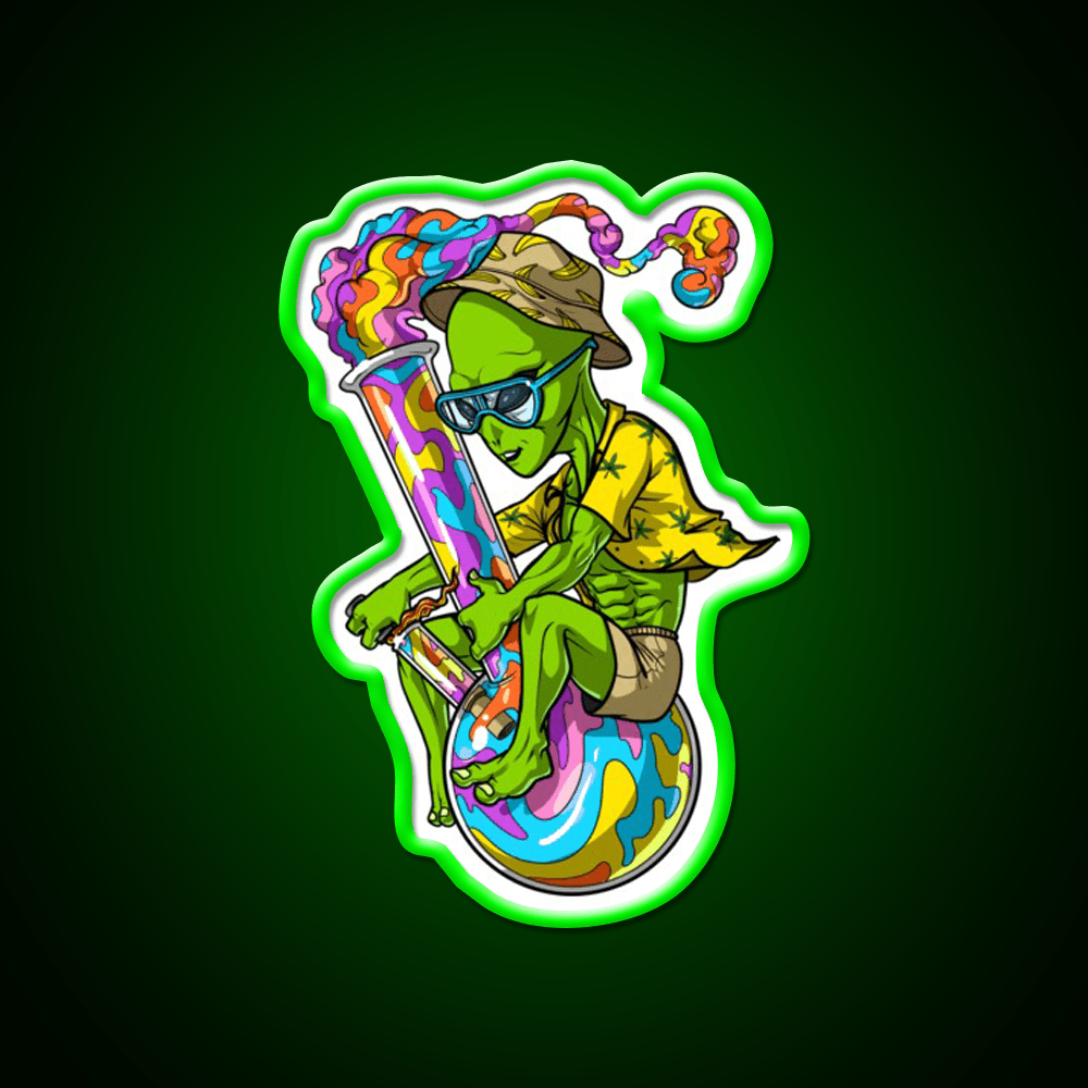 Alien Stoner Weed Bong Trip Hemp Inspired Green Leaf Led Neon Sign Rgb Color - Shineneon