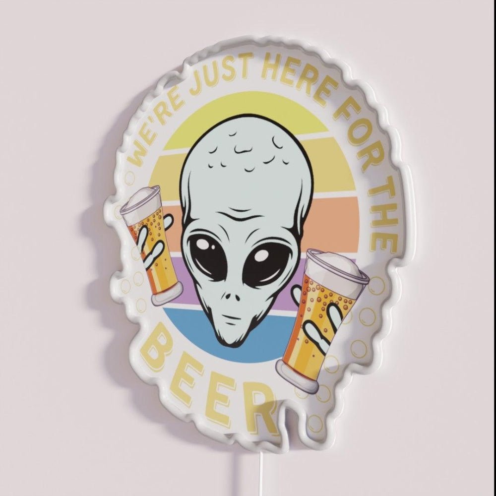 Alien We Re Just Here For The Beer Retro Vintage Rgb Led Neon Sign - Shineneon